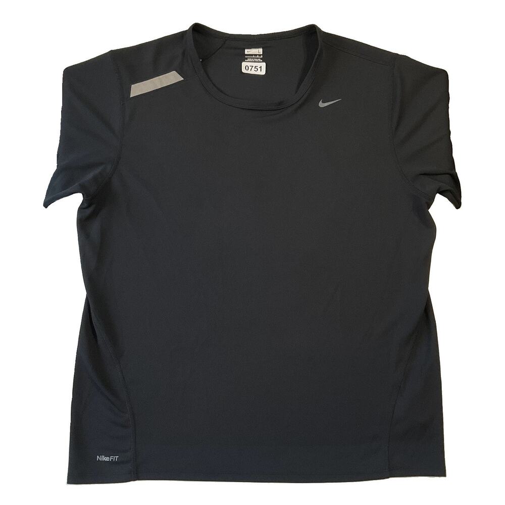 Nike Men Shirt L Black FIT DRY Activewear Logo Short Sleeve Tagless Lightweight